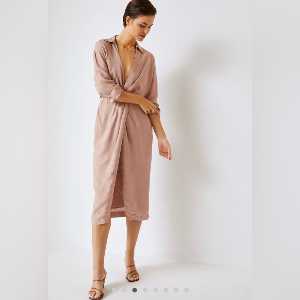 Anthropologie V-Neck Knot Front Midi Dress | Rose Pink | Size 12